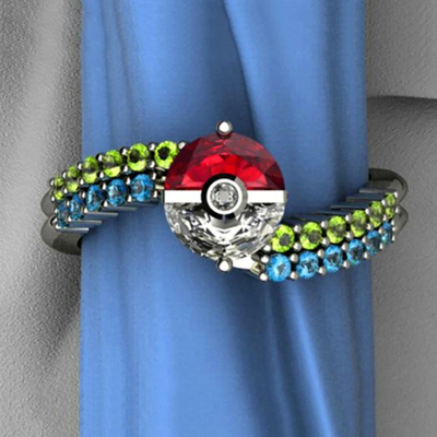 Bague Pokémon Poké ball En Zircon Scintillant Pour Femme