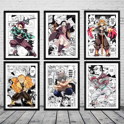 Posters Demon Slayer avec illustrations sur fonds manga