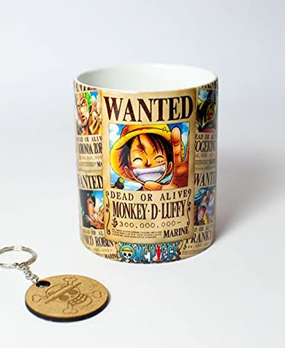 Mug One Piece avis de recherche pirates avec porte-clés cadeau