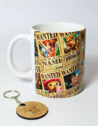 Mug One Piece avis de recherche pirates avec porte-clés cadeau